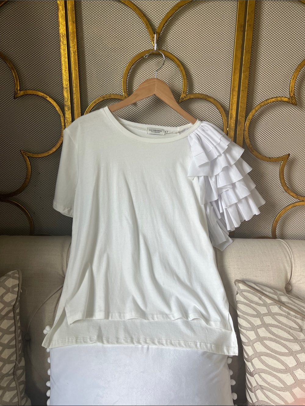 Lulu Townsend White Short-Sleeve Tee with Layered Ruffle Shoulder
